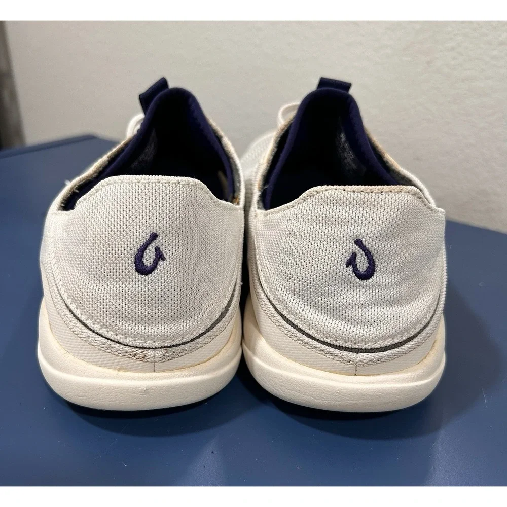 OluKai Moku Pae White Mesh Boat Shoes Sneakers Mens 9 See pics Fold Drop In Heel
